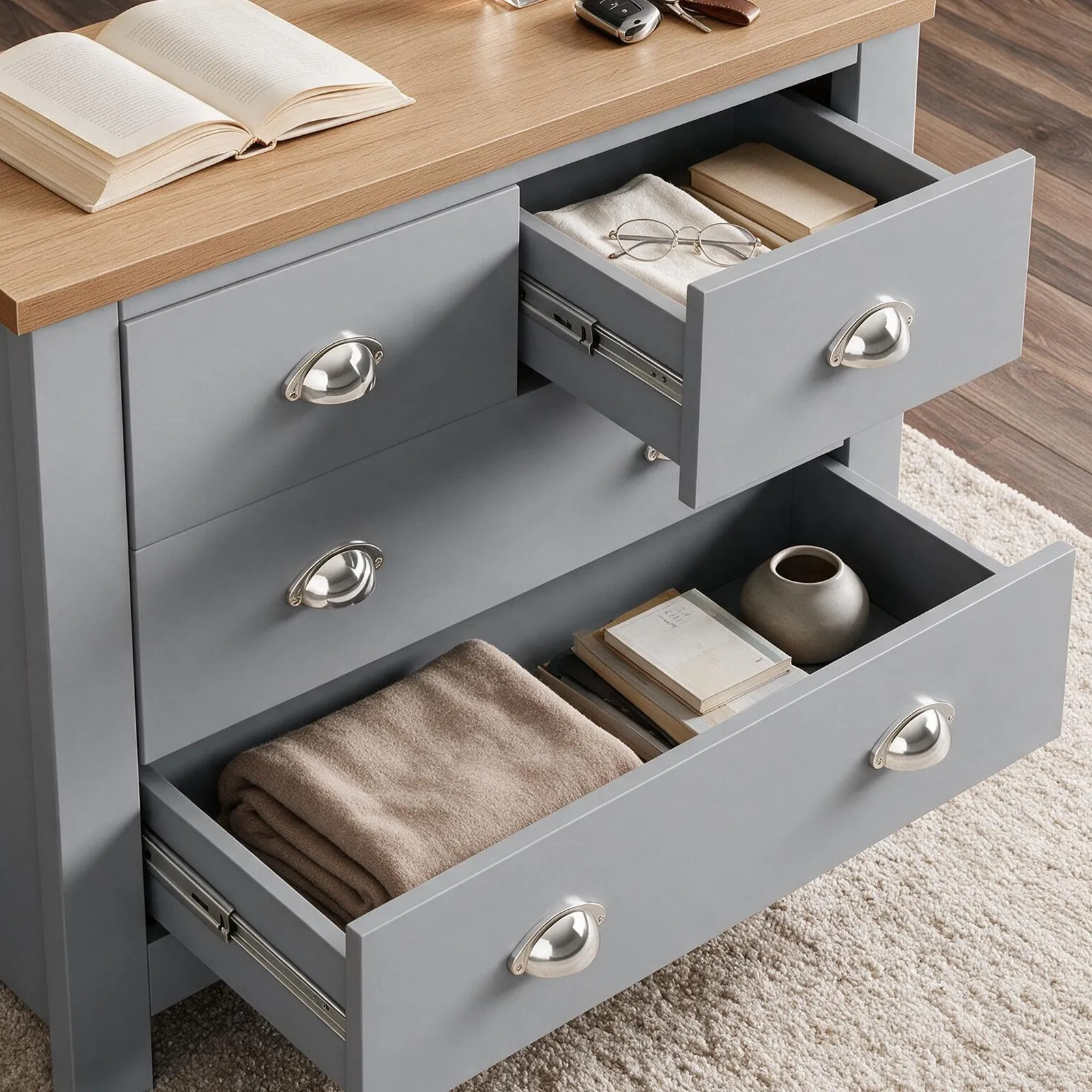 Comfy Living Ltd Wooden Shaker Style 4 Drawer Chest in Grey 3