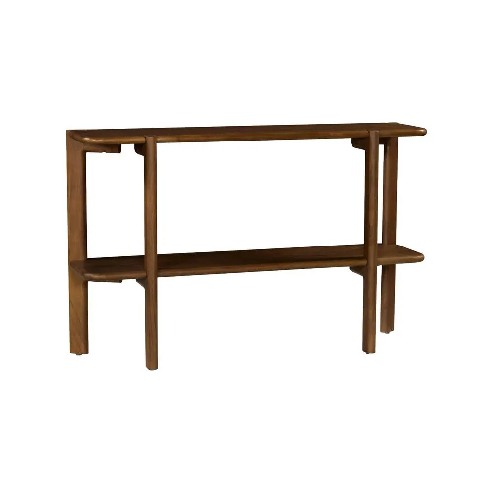 sweeek Exotic acacia wood console with 1 shelf in Dark Brown 2