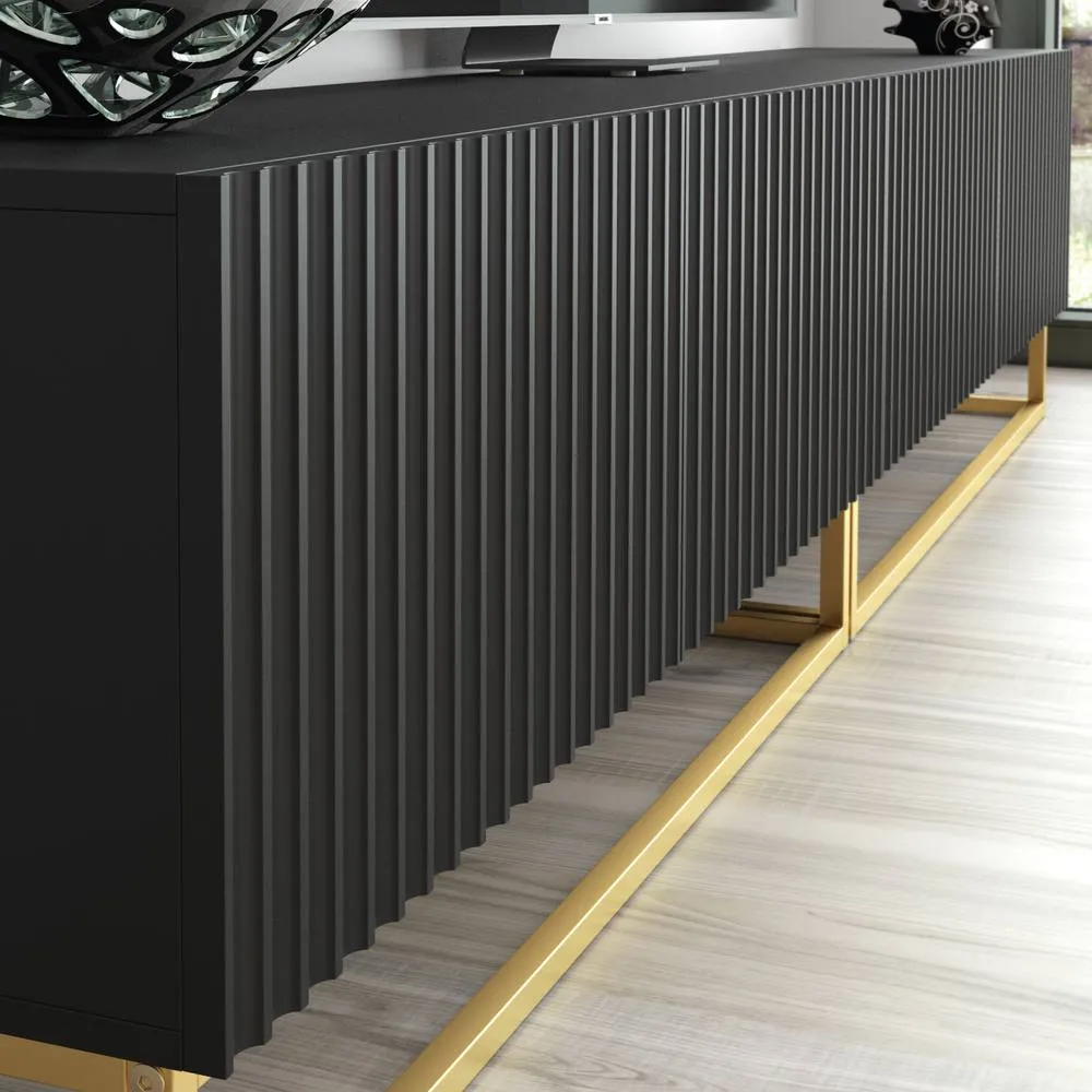 Creative Furniture Ripple Duo TV Unit 200cm - Modern Fluted Design with Push to Open Doors in Black 4