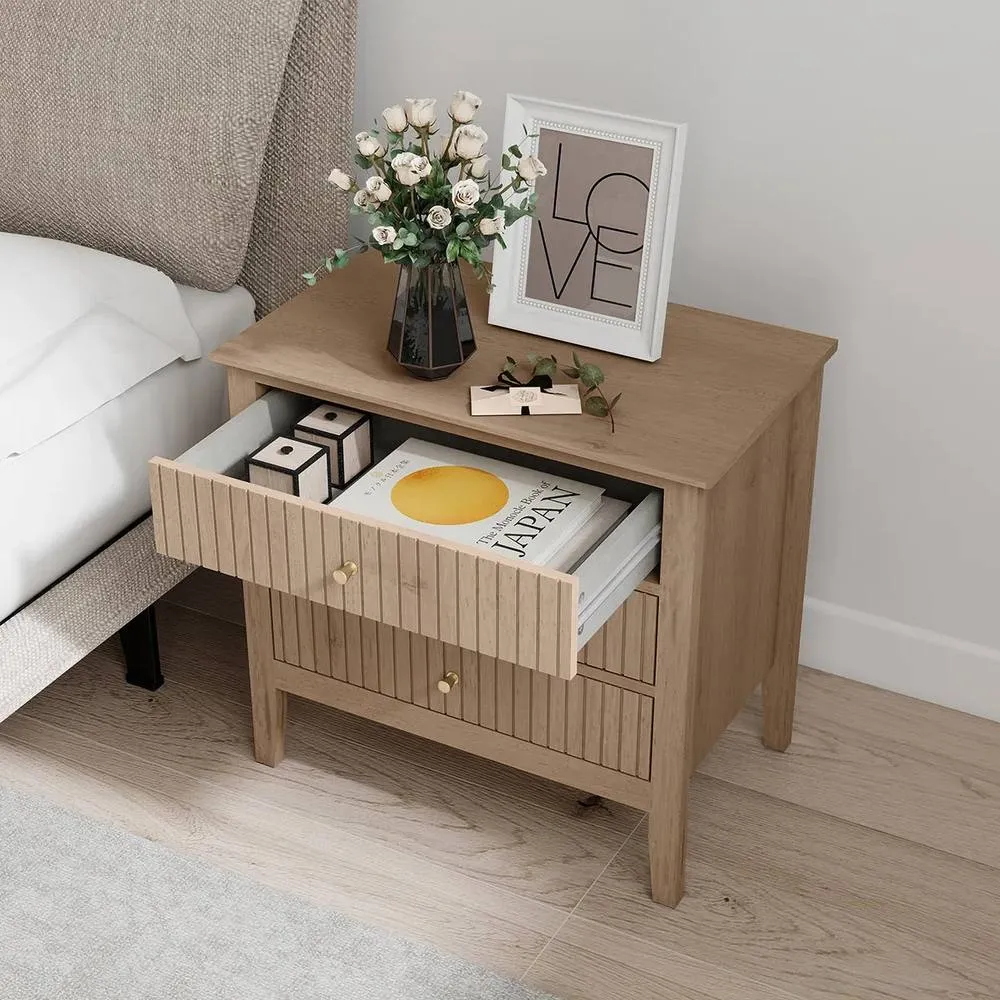 Melody Maison Chest Of Drawers & Pair Of Wide Bedside Tables - Hales Pale Wood Range in Light Brown 2