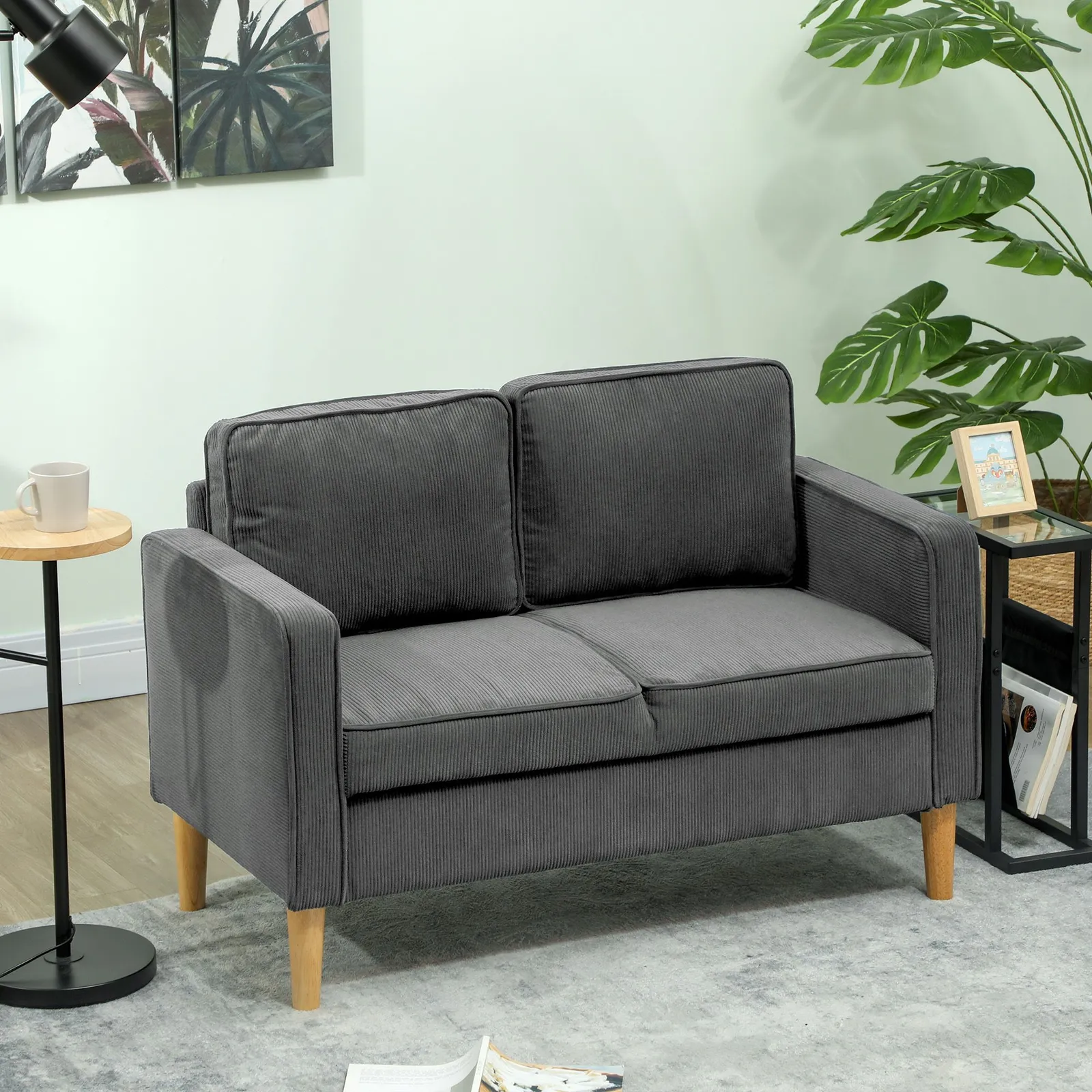 HOMCOM Compact 2 Seater Sofa with Under Seat Storage for Small Spaces in Grey