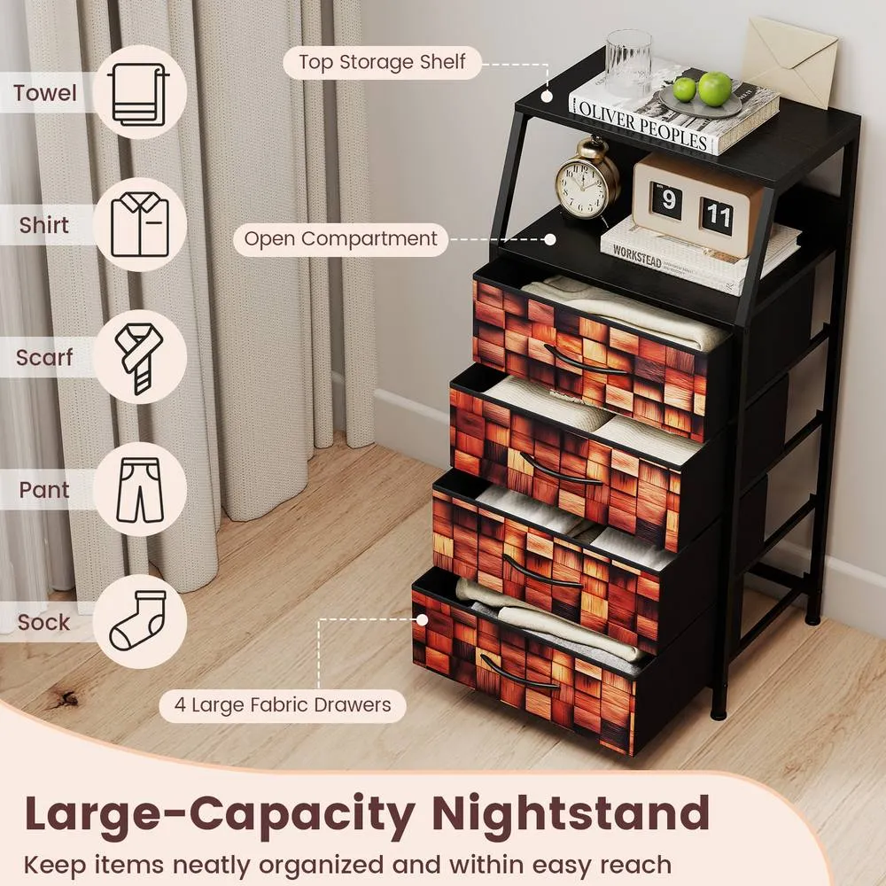 Costway 4-Drawer Dresser Bedside Cabinet Nightstand Closet Organizer End Table in Brown 5