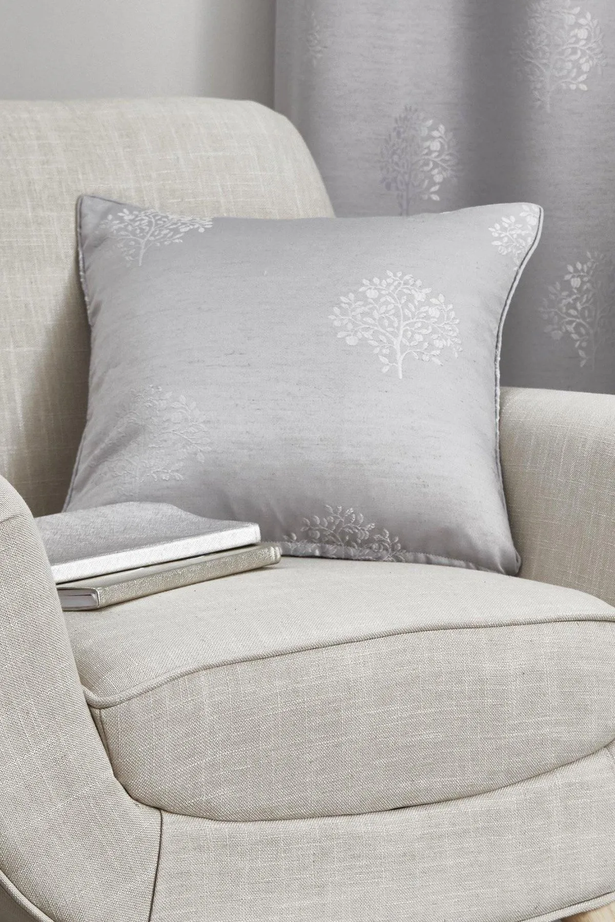 Appletree 'Harvest' Filled Cushion With Woven Motif in Silver