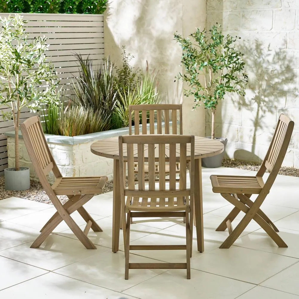 FurnitureboxUK Tari + Hamburg Wood Round Table & 4 Chair Outdoor Dining Set in Light Brown 3