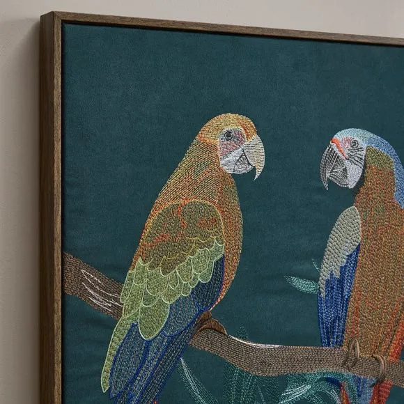 Parrot Embroidered Velvet Framed Canvas 2