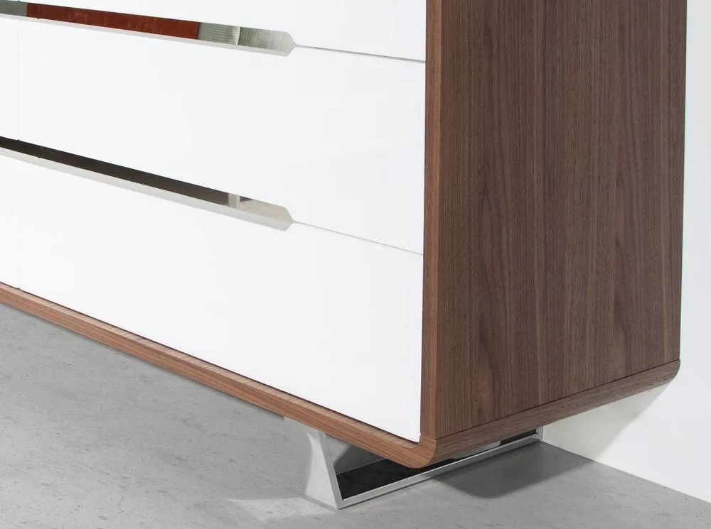 Angel Cerda 6-Drawer Chest Walnut Veneer, White MDF & Chrome Legs in Brown 5
