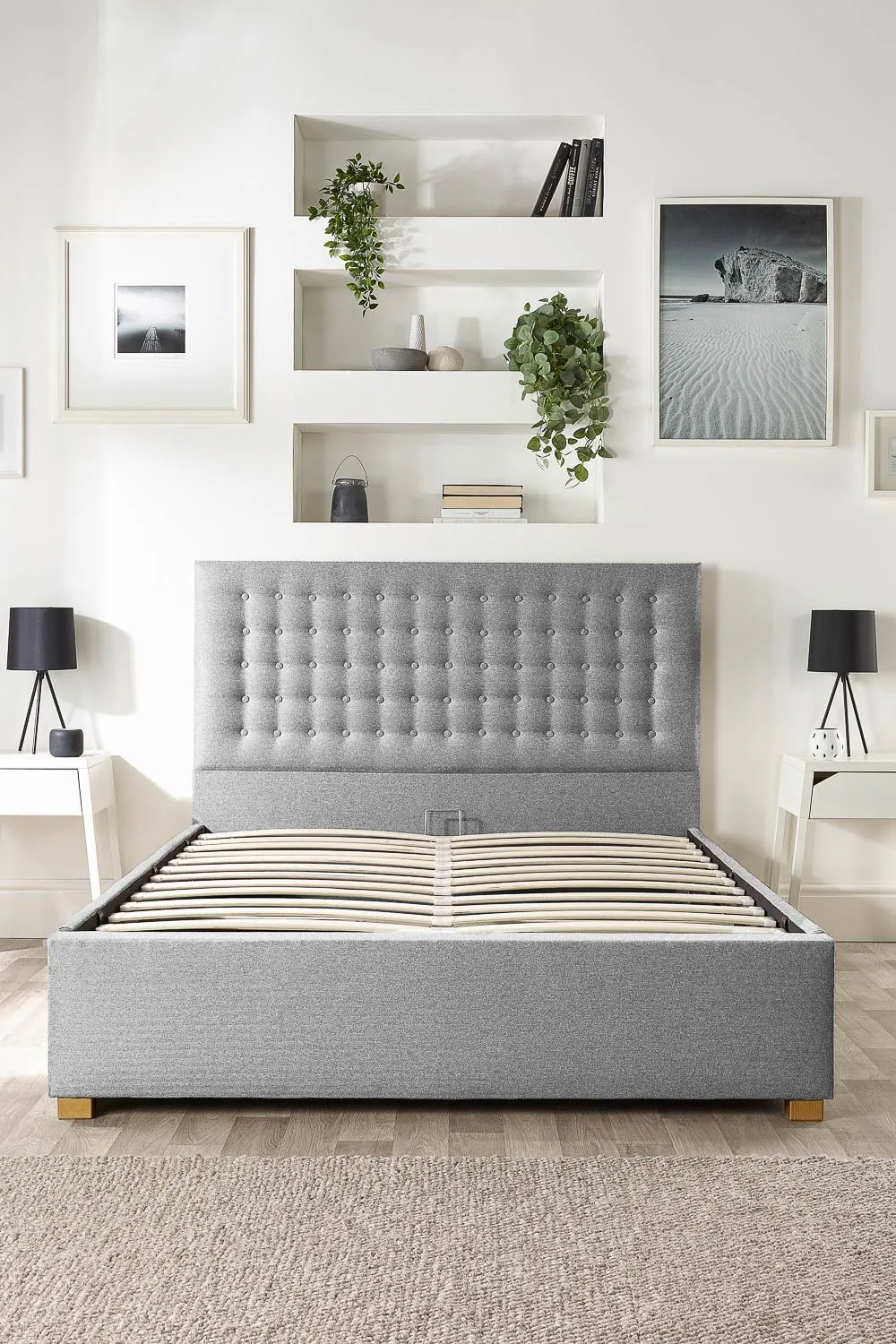 Catherine Lansfield Opulence Ottoman Storage Bed in Saxon Twill Fabric, Custom Made in Grey 6