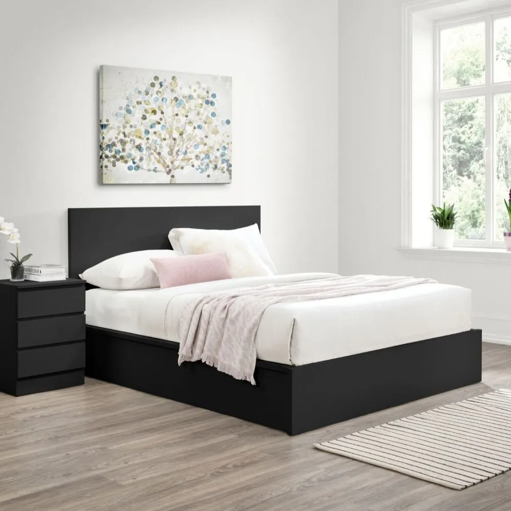 Oslo - Double - Ottoman Storage Bed - Black - Wooden - 4ft6 - Happy Beds 1