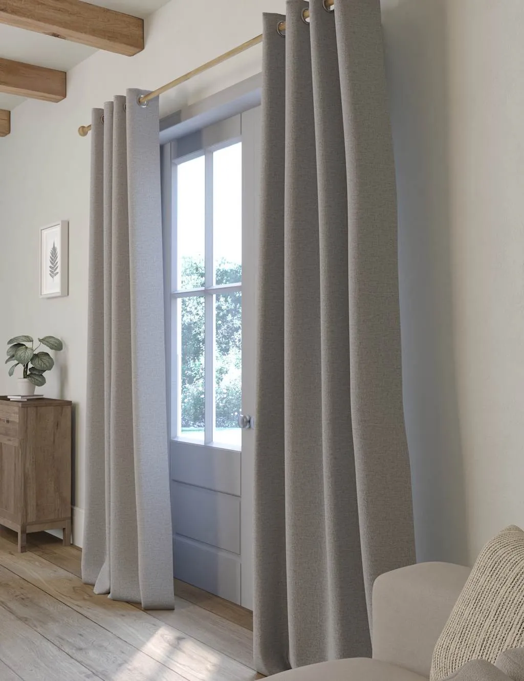 M&S Brushed Eyelet Ultra Thermal Blackout Curtains Light Grey