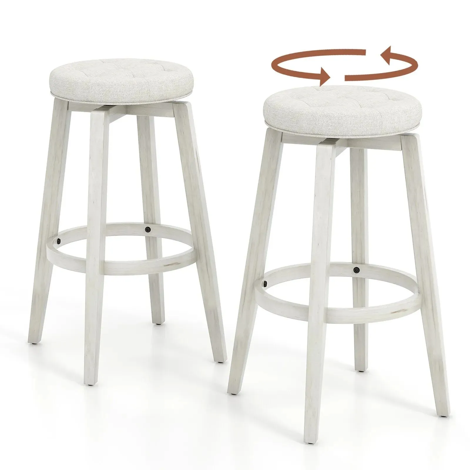 Costway Set of 2 Bar Stools Kitchen Upholstered Chair 360 Swivel Pub Stool 76cm in Beige