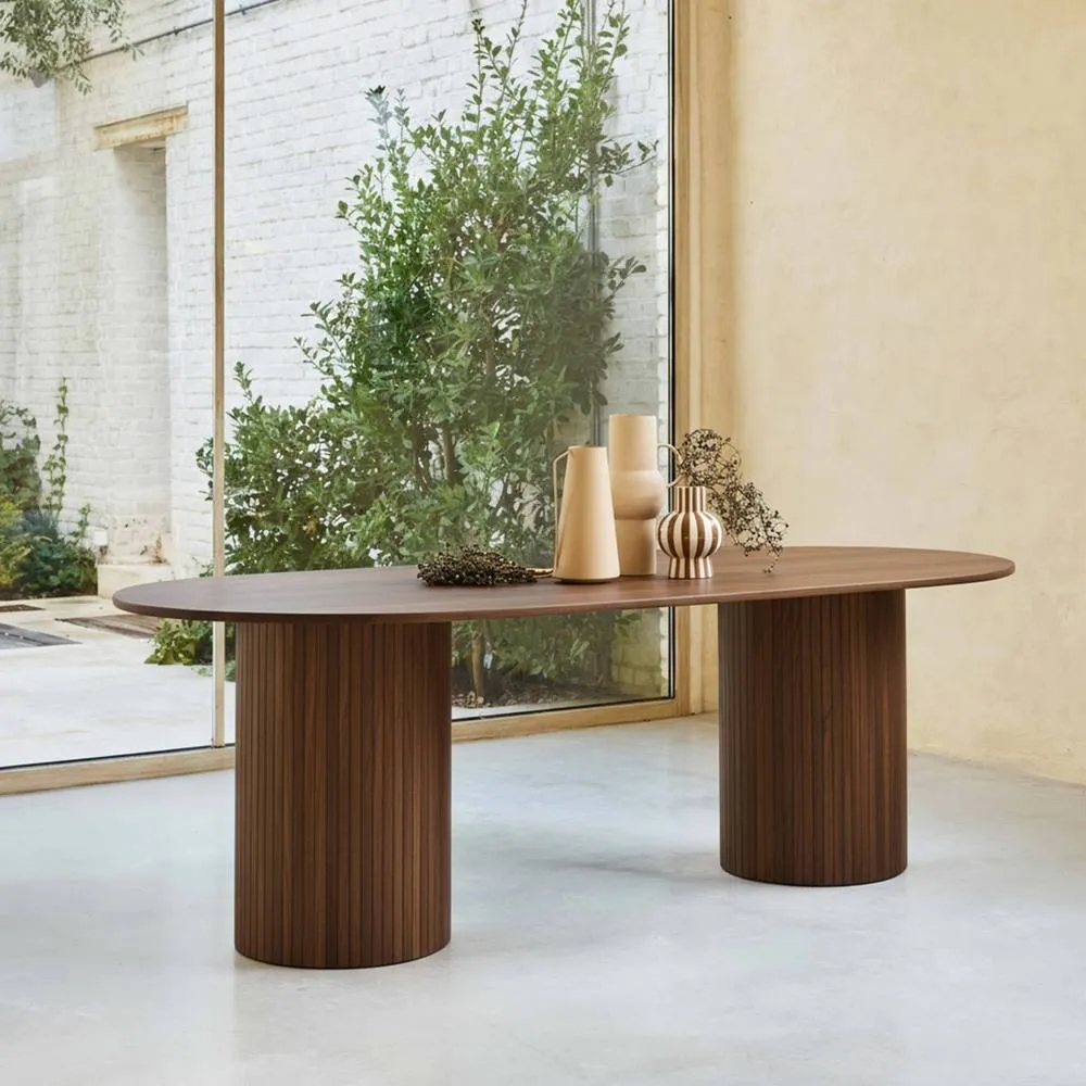 sweeek Oval dining table with oak veneer, seats 8 in Dark Brown 4