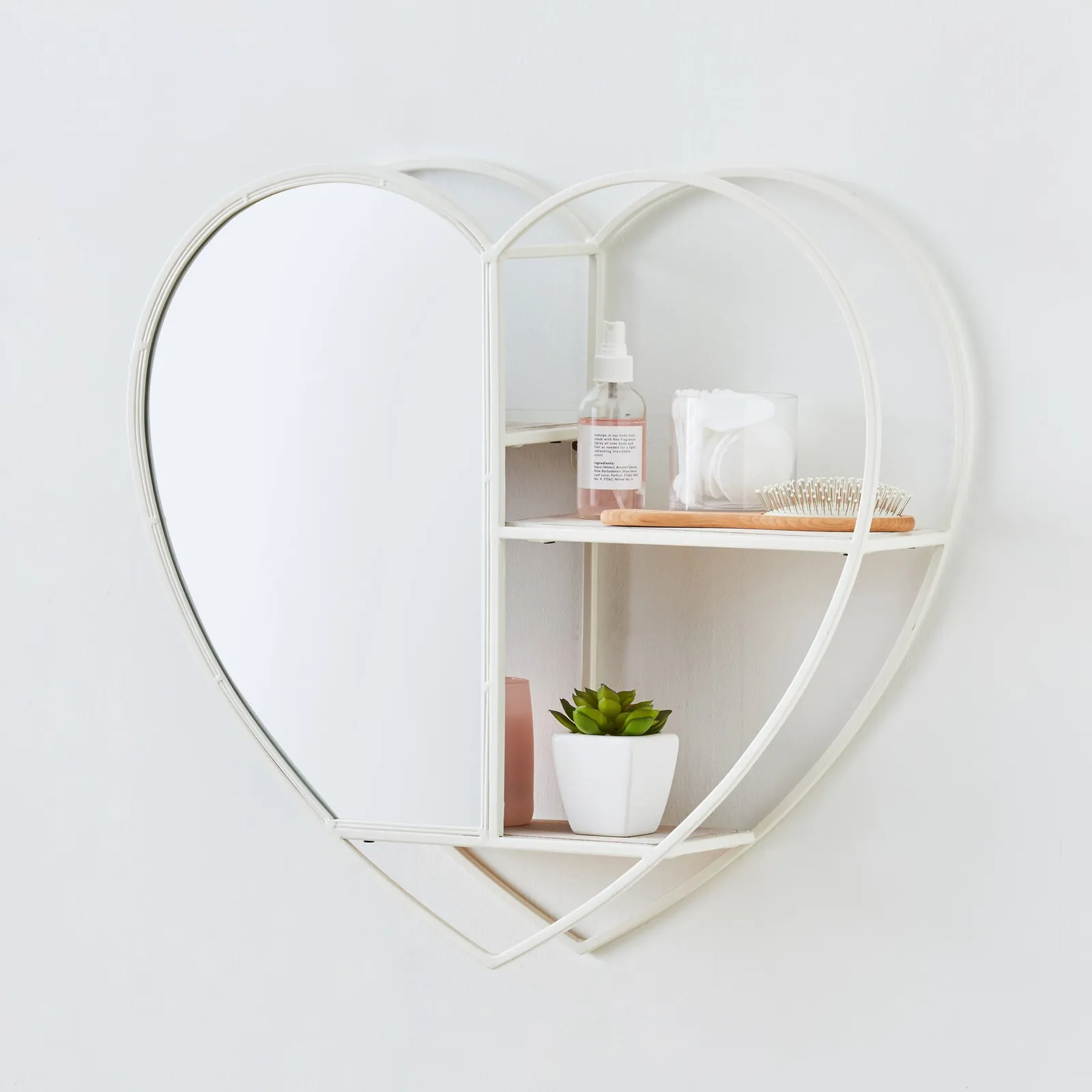 White Heart Mirrored Metal Shelf White
