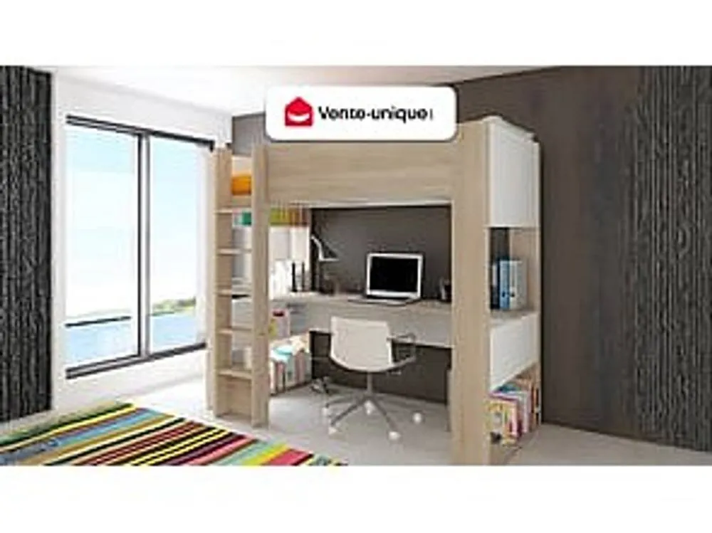 Vente-unique High Sleeper Bed With Integrated Desk & Storage - 90 X 200 Cm - Oak in Light Oak 4