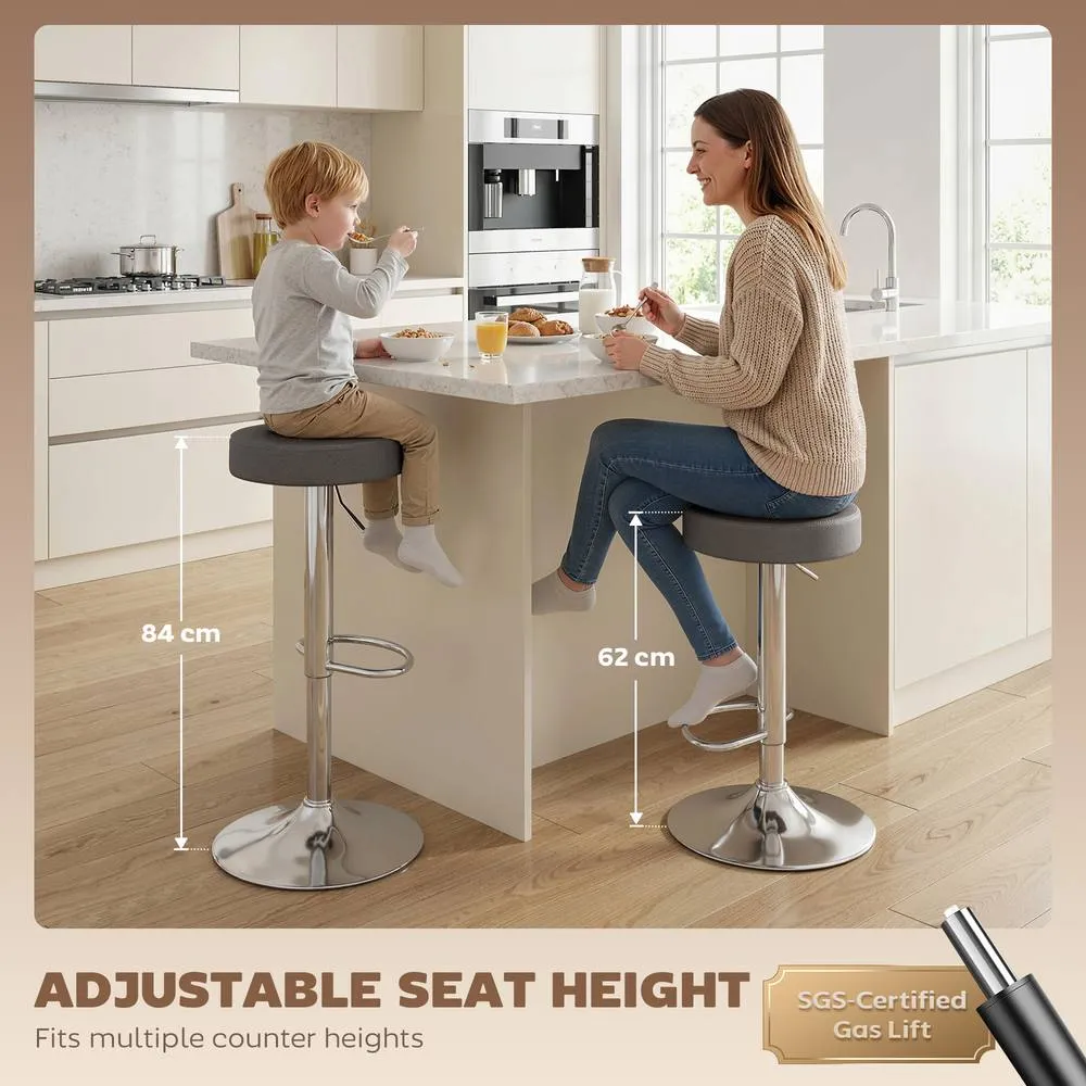 HOMCOM Bar Stools Set of 2, Height Adjustable Breakfast Bar Chairs in Grey 4