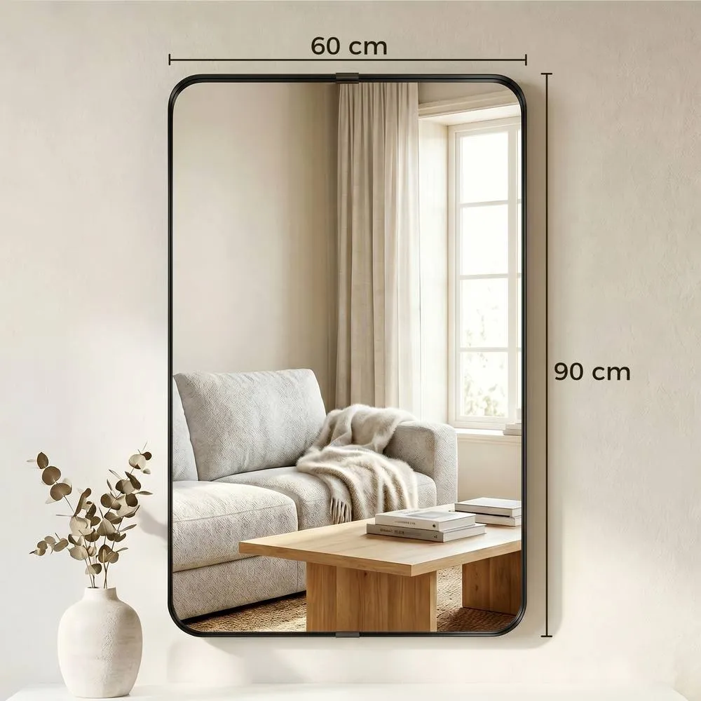 HOMCOM Rectangular Wall Mirror, 90 x 60 cm Wall Mounted Bathroom Mirror in Black 3