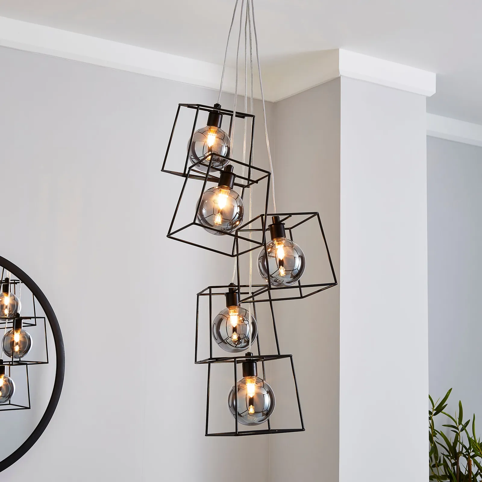 Elena 5 Light Glass Ceiling Fitting Black