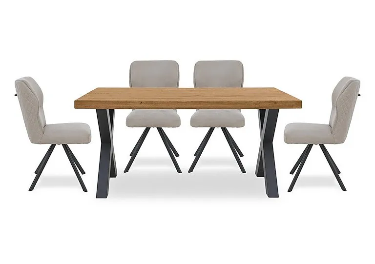 Terra 160cm Compact Straight Edge Dining Table with X Shaped Legs and 4 Taupe Fabric Swivel Chairs