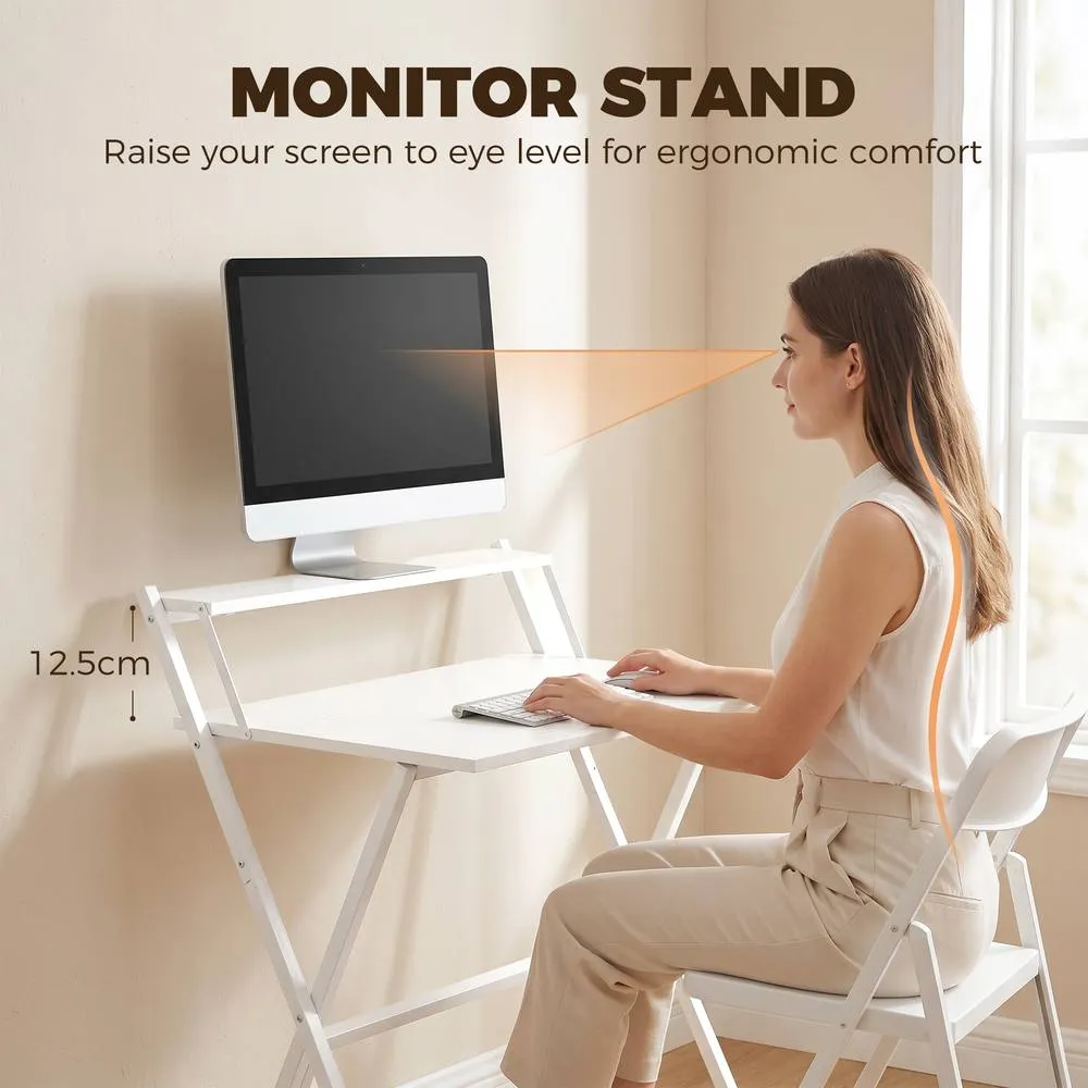 HOMCOM 70 cm Folding Computer Desk for Small Spaces Bedroom, White 5
