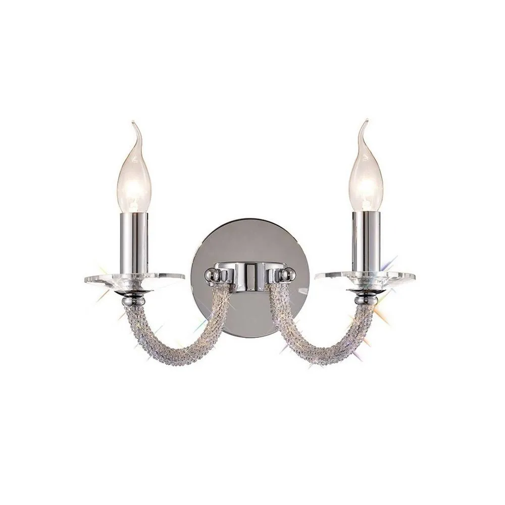 Netlighting Elena Wall Lamp Switched 2 Candle Light Polished Chrome Crystal in Grey