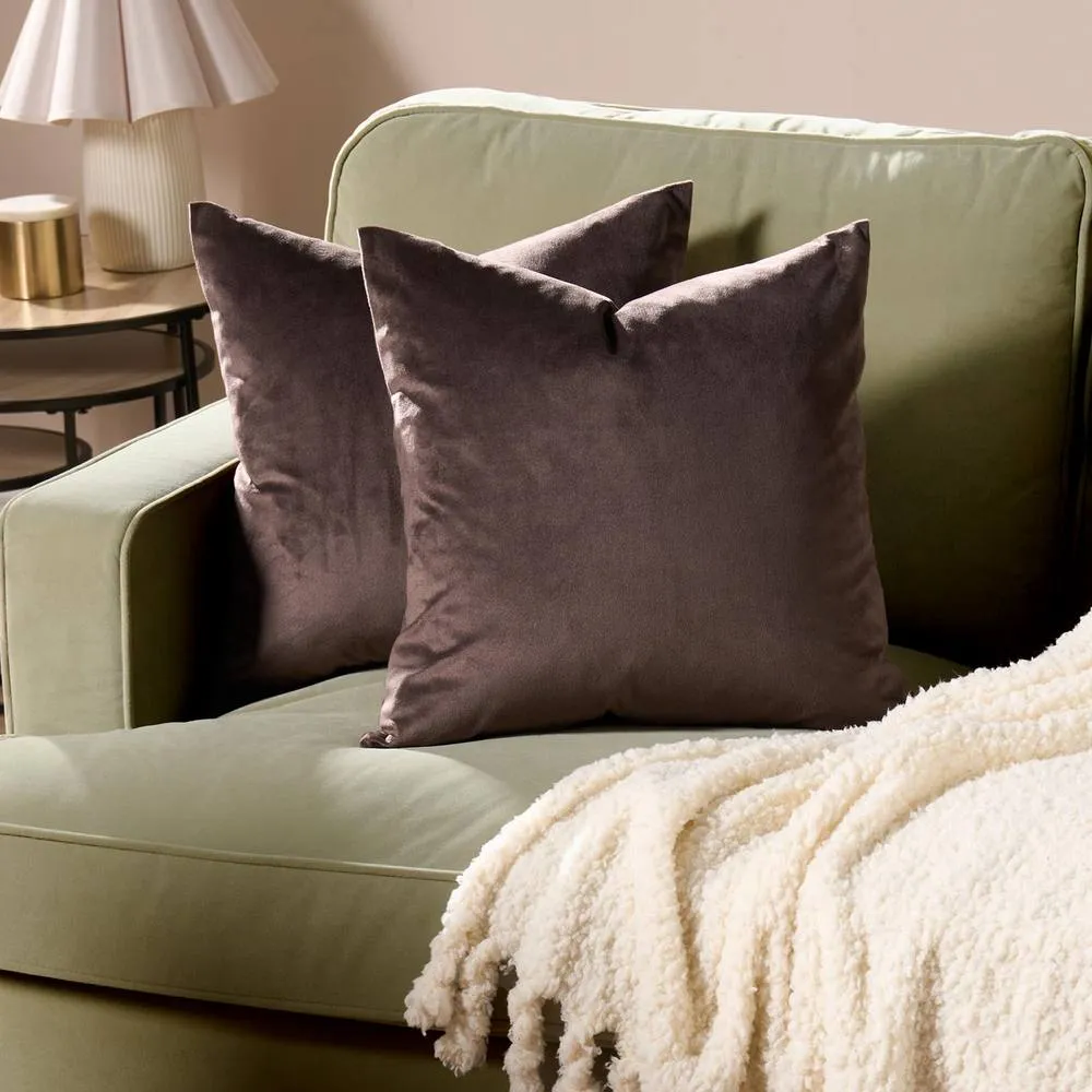 OHS 2 x Matte Velvet Cushion Covers Soft Plain Zip in Brown