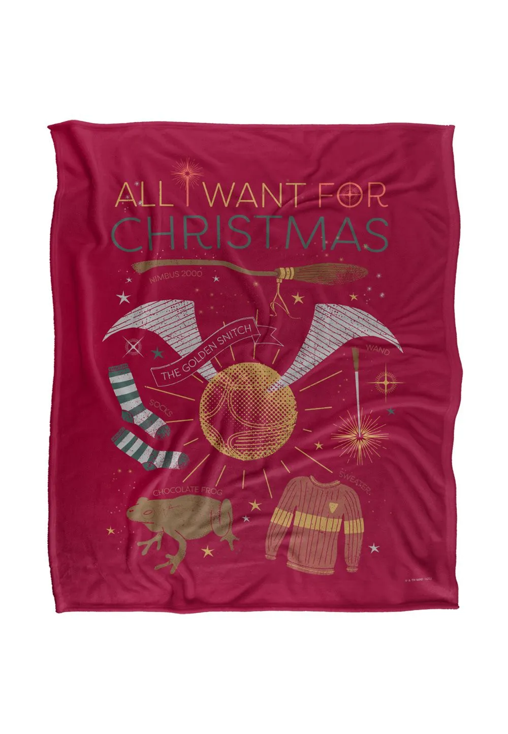 Harry Potter All I Want for Christmas Officially Licensed Silky Touch Super Soft Throw Blanket 152x127 cm in White