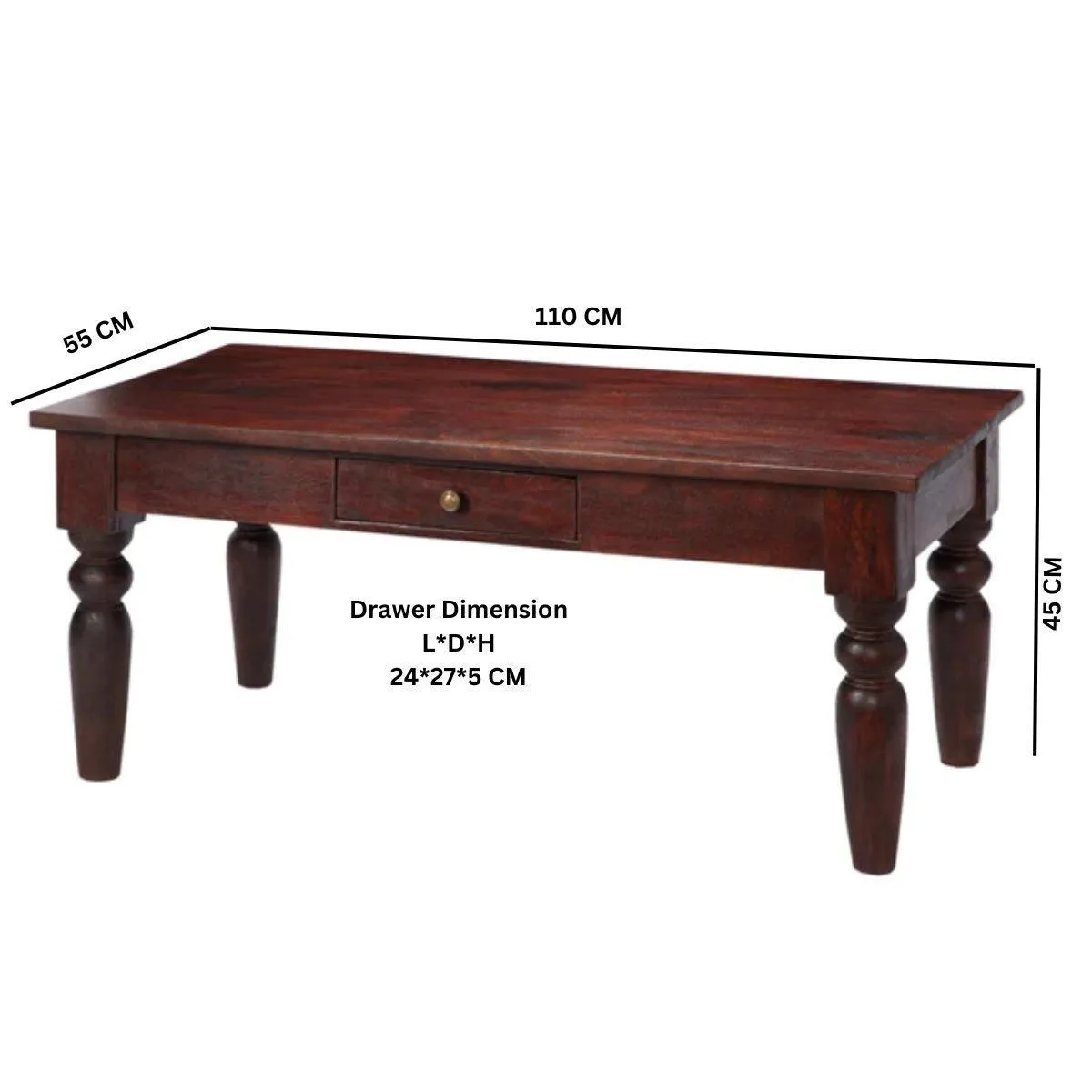 IH Design Mardig Dark Wood Coffee Table with Drawer in Brown 6