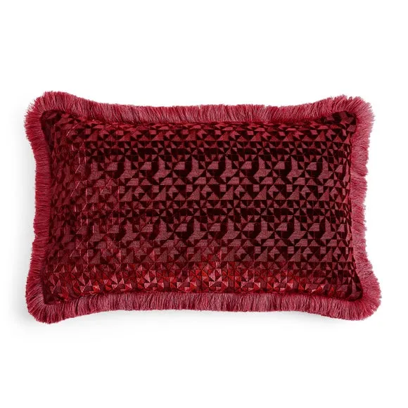 Geometric Velvet Fringed Rectangle Cushion 3