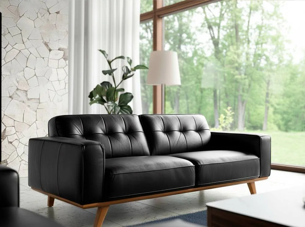 Angel Cerda Chester 3-Seater Sofa in Black Cowhide Leather 6