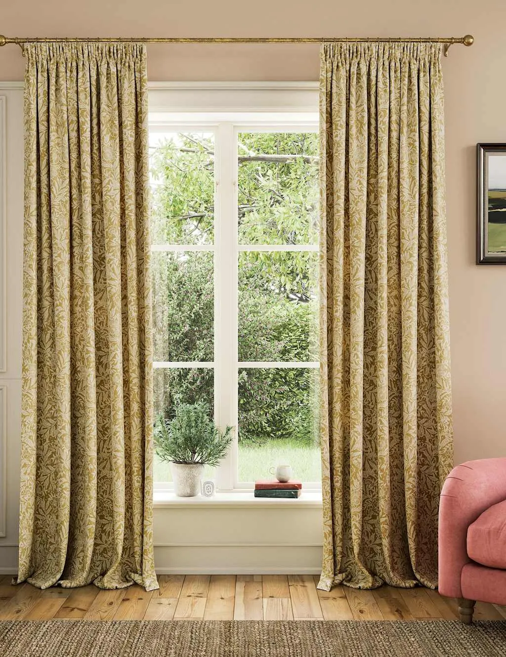 Joules Twilight Ditsy Pure Cotton Pencil Pleat Curtains Gold