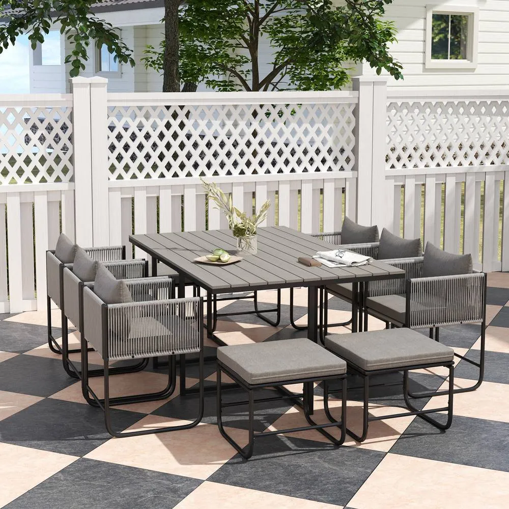 OUTSUNNY Rattan Dining Set, Garden Table & Chair Sets w/ Space-saving Design in Grey
