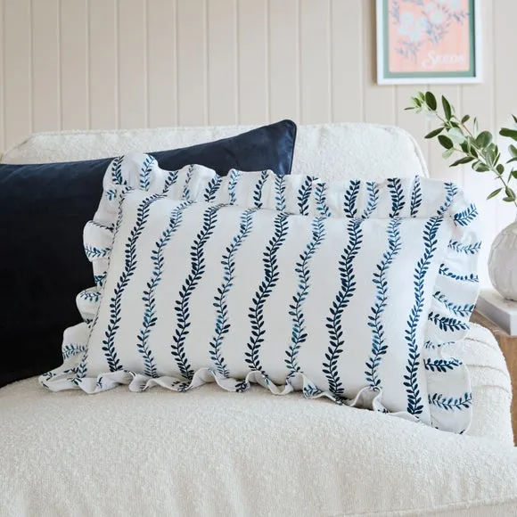Trailing Leaves Frilled Rectangle Cushion Cover 1