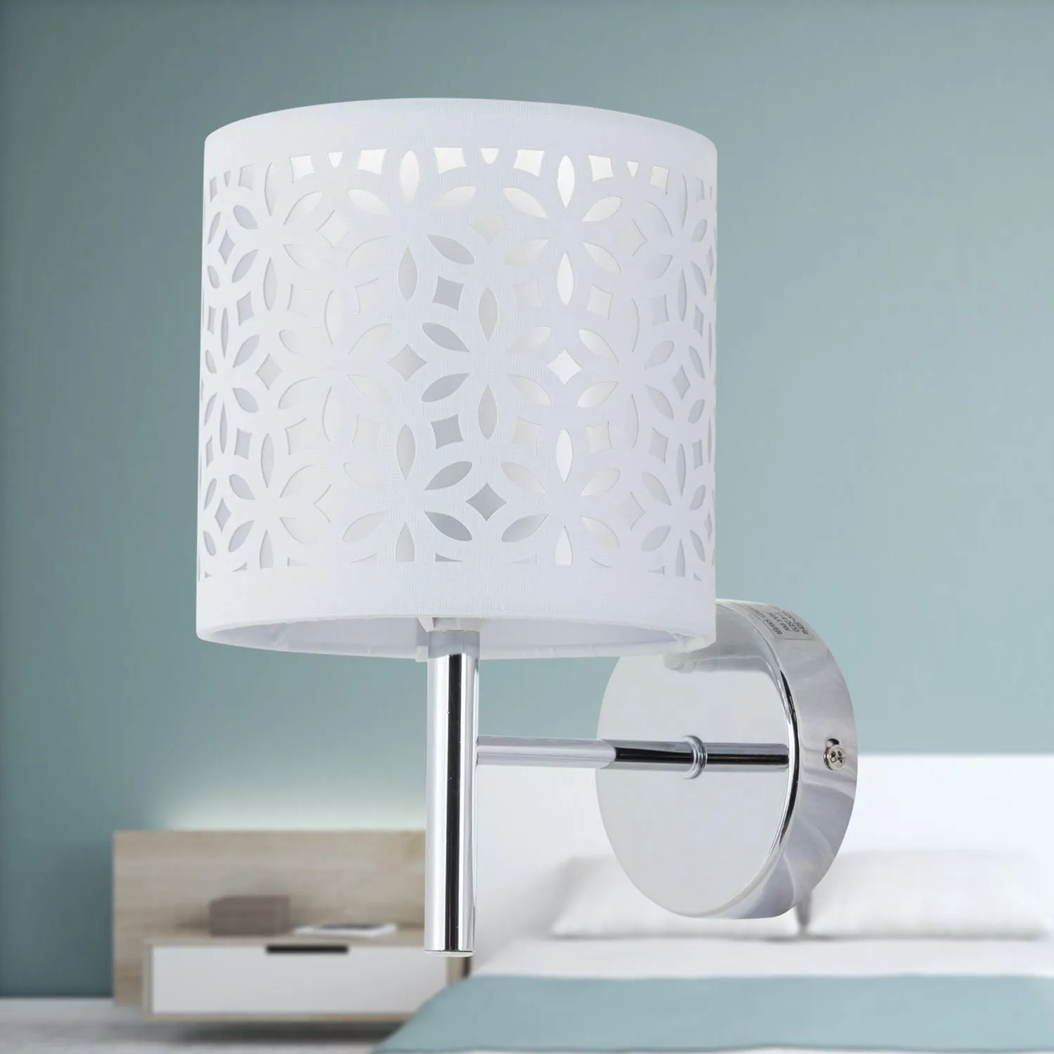 First Choice Lighting Brea - Chrome Wall Light with White Cut Out Shade in Silver 3