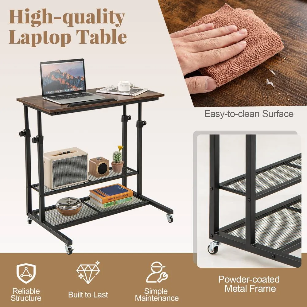 Costway Mobile Stand up Desk Height Adjustable Sit Stand Desk-Brown in Brown 5