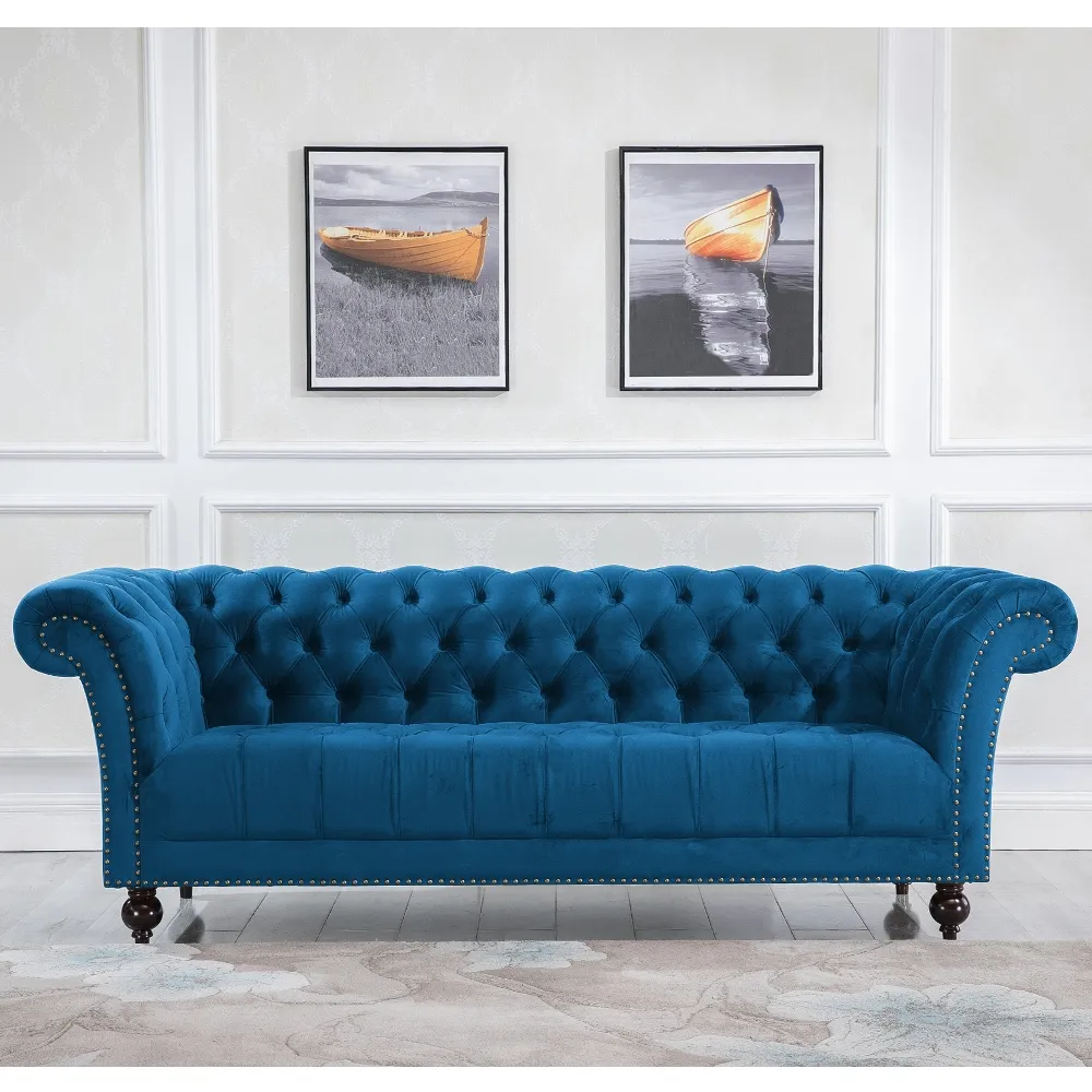 Chester Blue Fabric 3 Seater Sofa