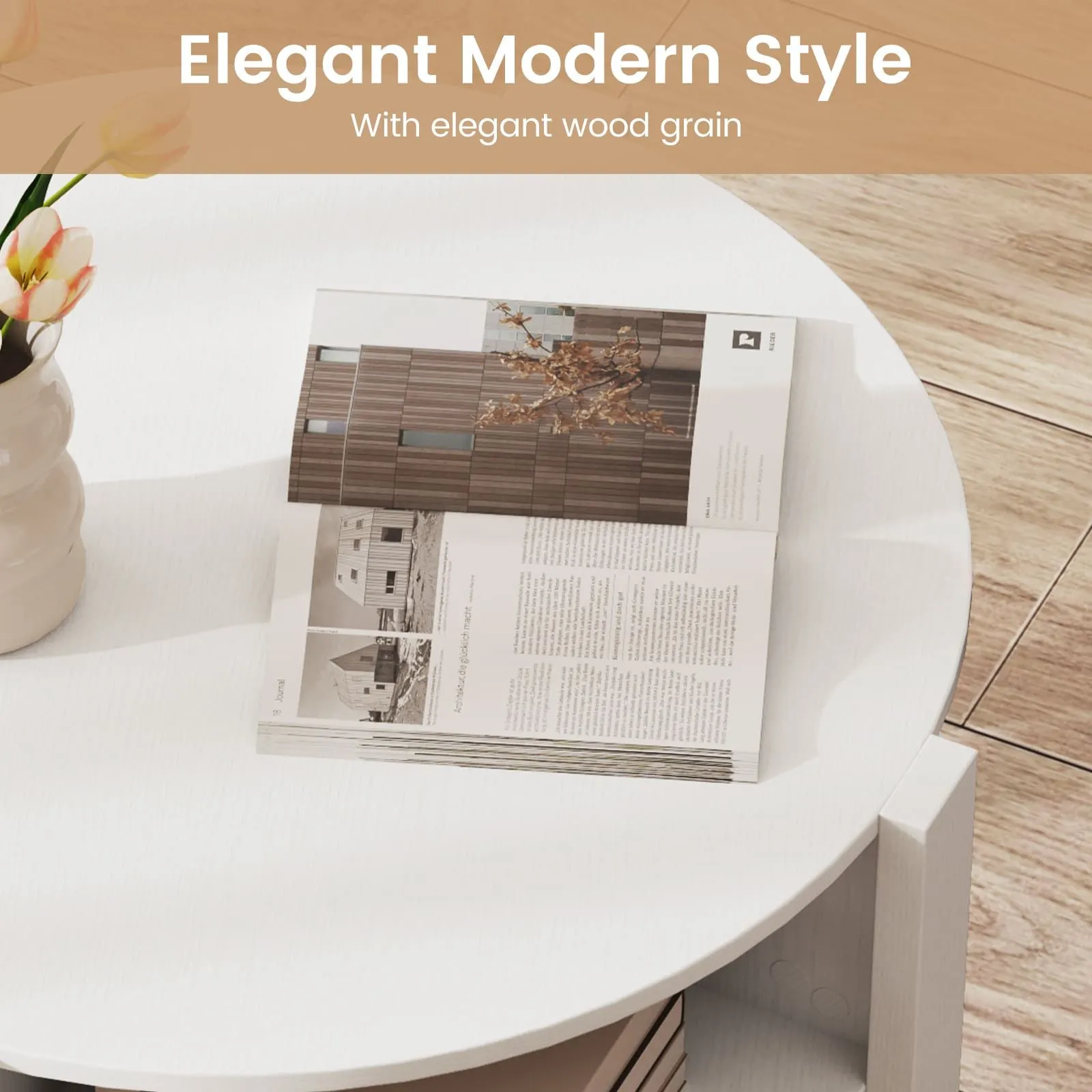 Costway 2-Tier Round Coffee Table 74cm Tea Cocktail Table w/ Storage in White 5
