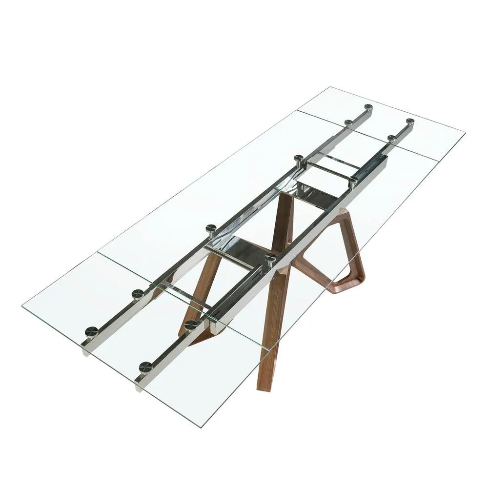 Angel Cerda Rectangular Extending Dining Table Tempered Glass Top in Walnut 6
