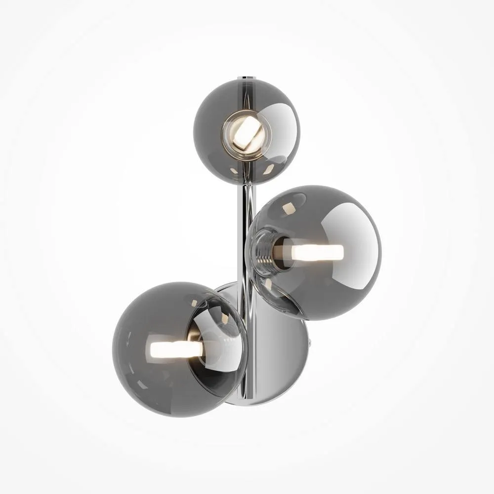 Netlighting Maytoni Dallas Modern 3 Light Wall Lamp Chrome Smoky Shade G9 in Grey