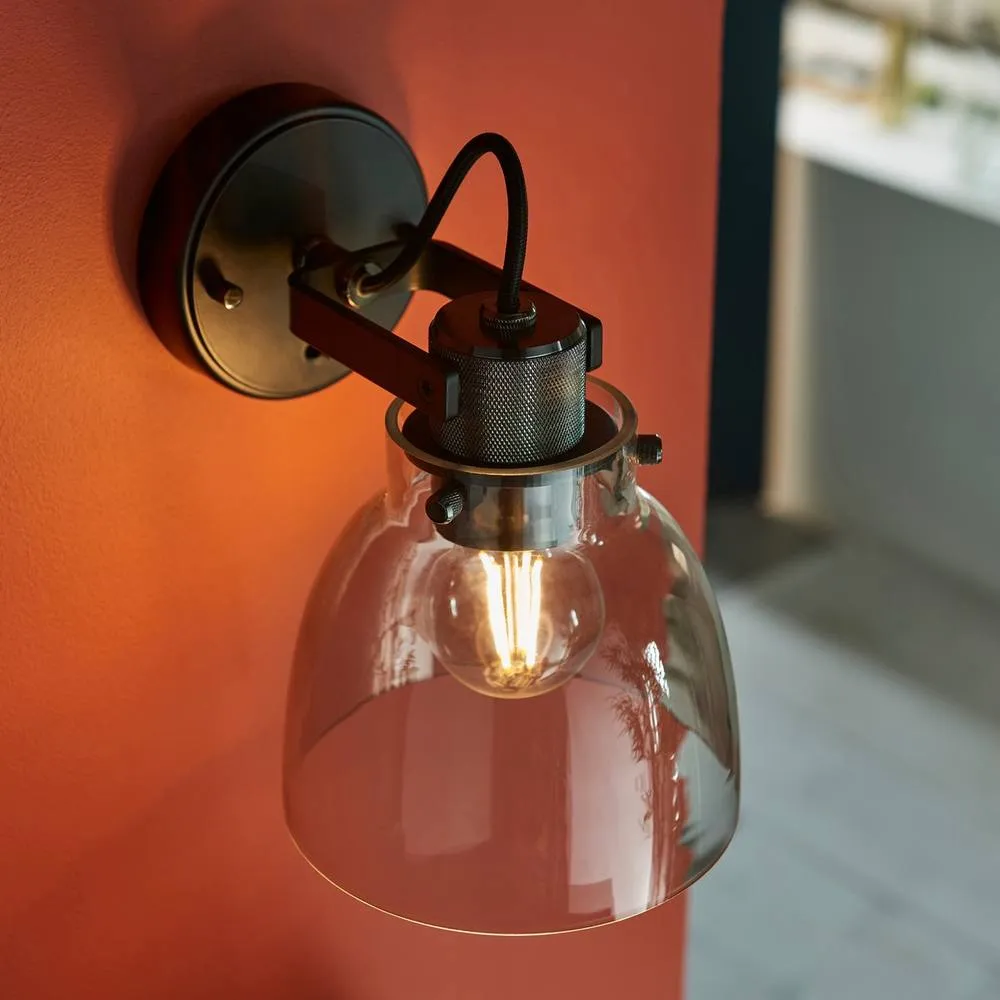 Netlighting Urban Dome Wall Lamp Smokey Grey Tinted Glass & Black Chrome Plate E27 5