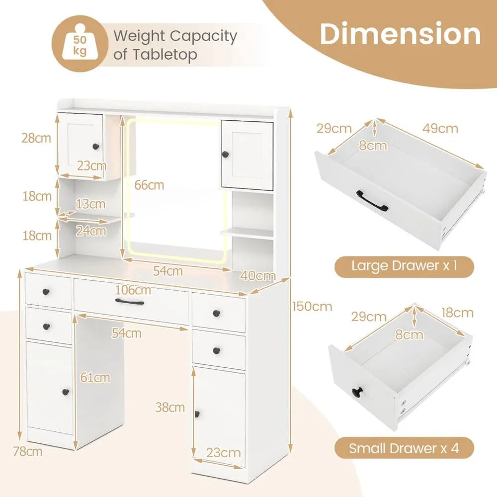 Costway Makeup Vanity Desk Dressing Table w/Charging Station& Mirror in White 2