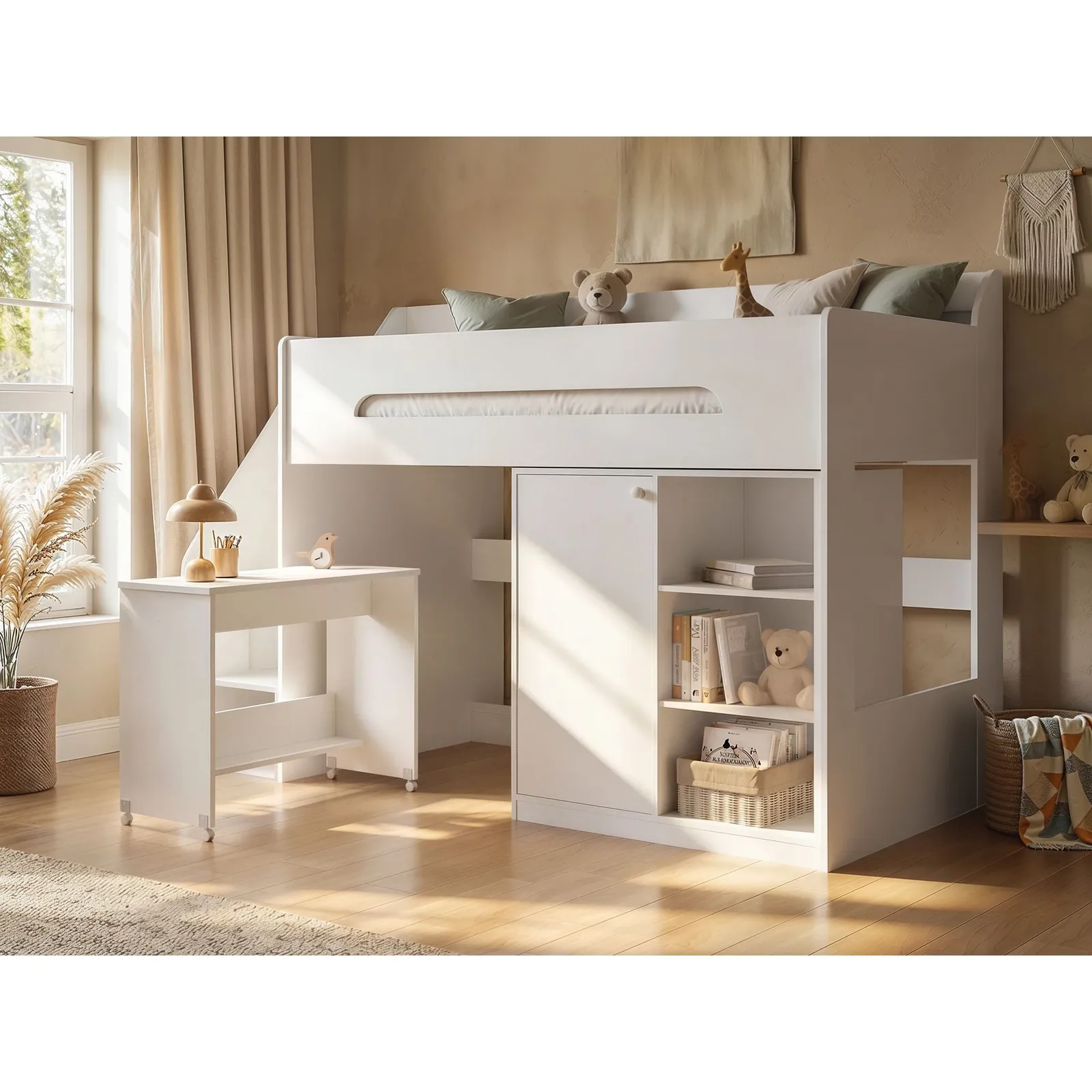 Flair Stepaside Staircase High Sleeper Workstation in White 2