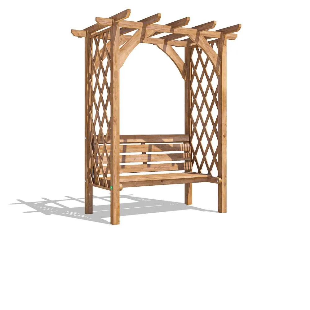 Dunster House Wooden Garden Pergola with Bench Seat Lattice Trellis Kit Jasmine in Brown