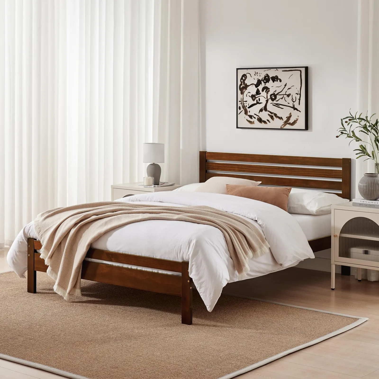 FurnitureboxUK Declan Solid Pine Double Bed Frame in Walnut 1