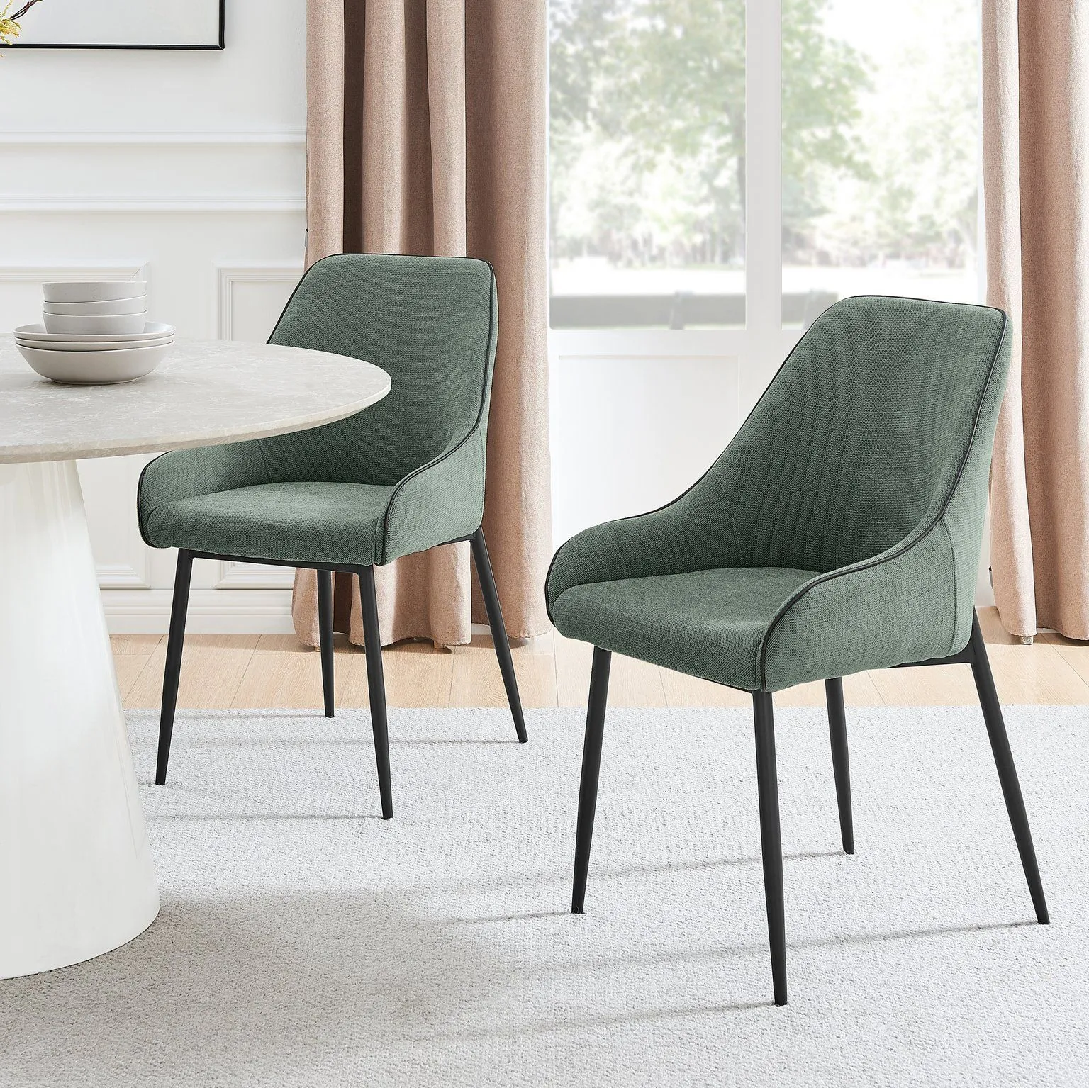FurnitureboxUK Beaumont 2x Fabric Black Leg Dining Chair in Green