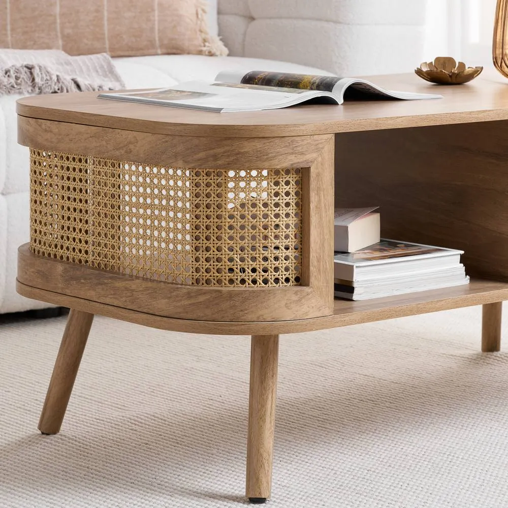 Birlea Rattan Coffee Table with Storage Curved Sark in Beige 3