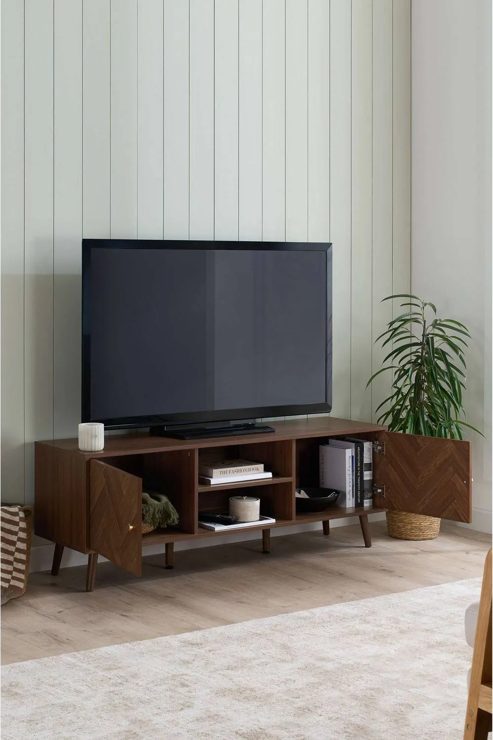 Birlea Herringford Large TV Unit Entertainment Stand Walnut Parquet Design in Brown 2