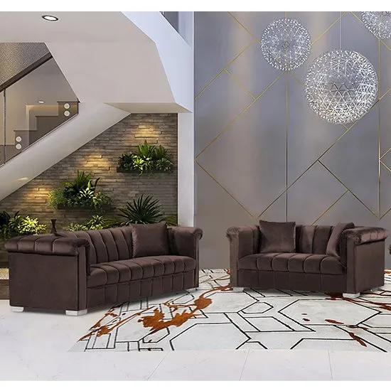 Kenosha Velour Fabric 2 Seater And 3 Seater Sofa In Mushroom