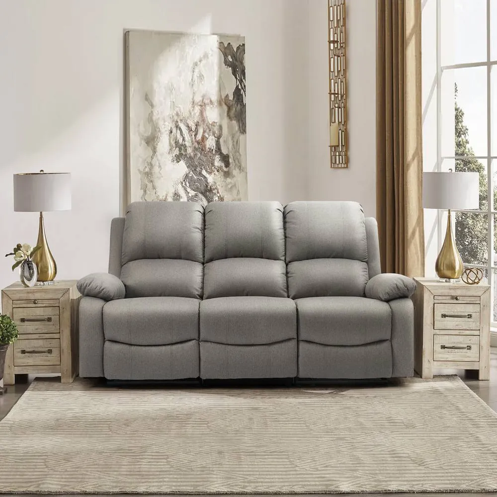 Comfy Living Ltd Luxury Fabric Reclining 3 Seater Sofa in Light Grey