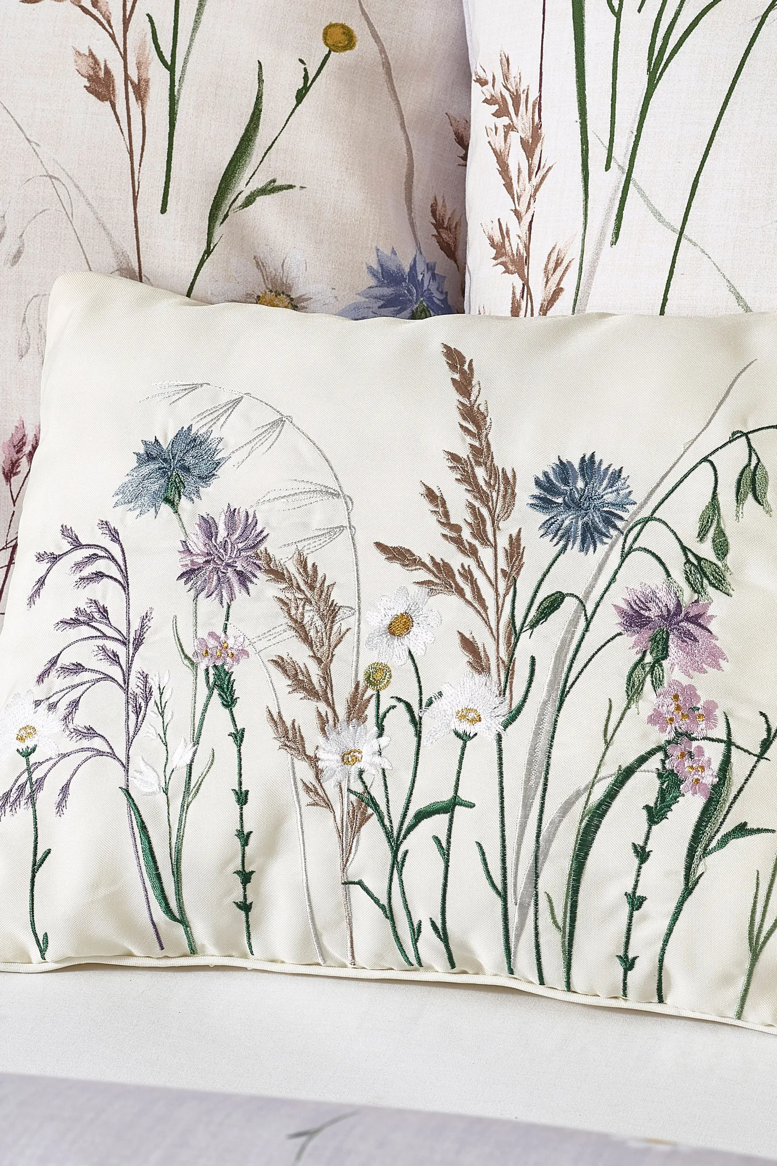 Catherine Lansfield 'Grasmere Floral' Embroidered Cushion in Lilac 2