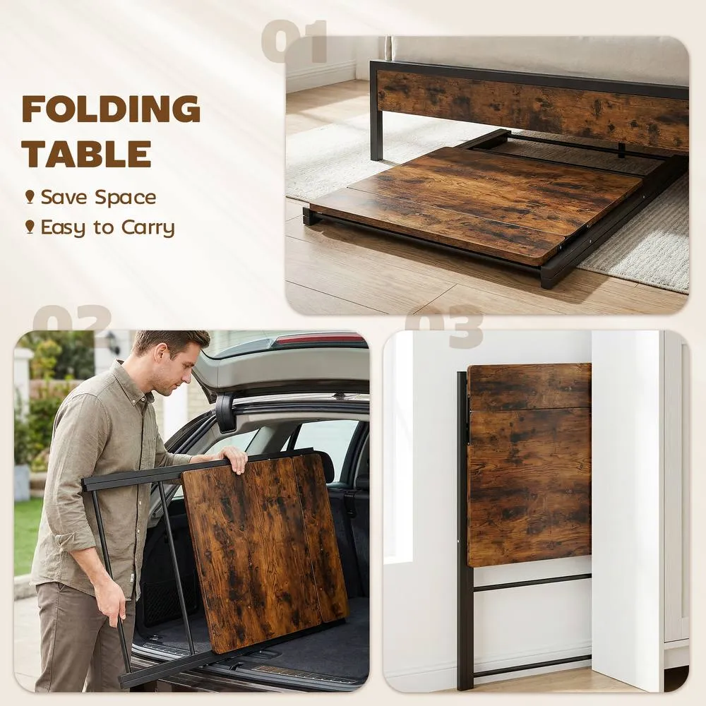 HOMCOM Folding Desk with 2-Tier Shelf for Home Office in Brown 4