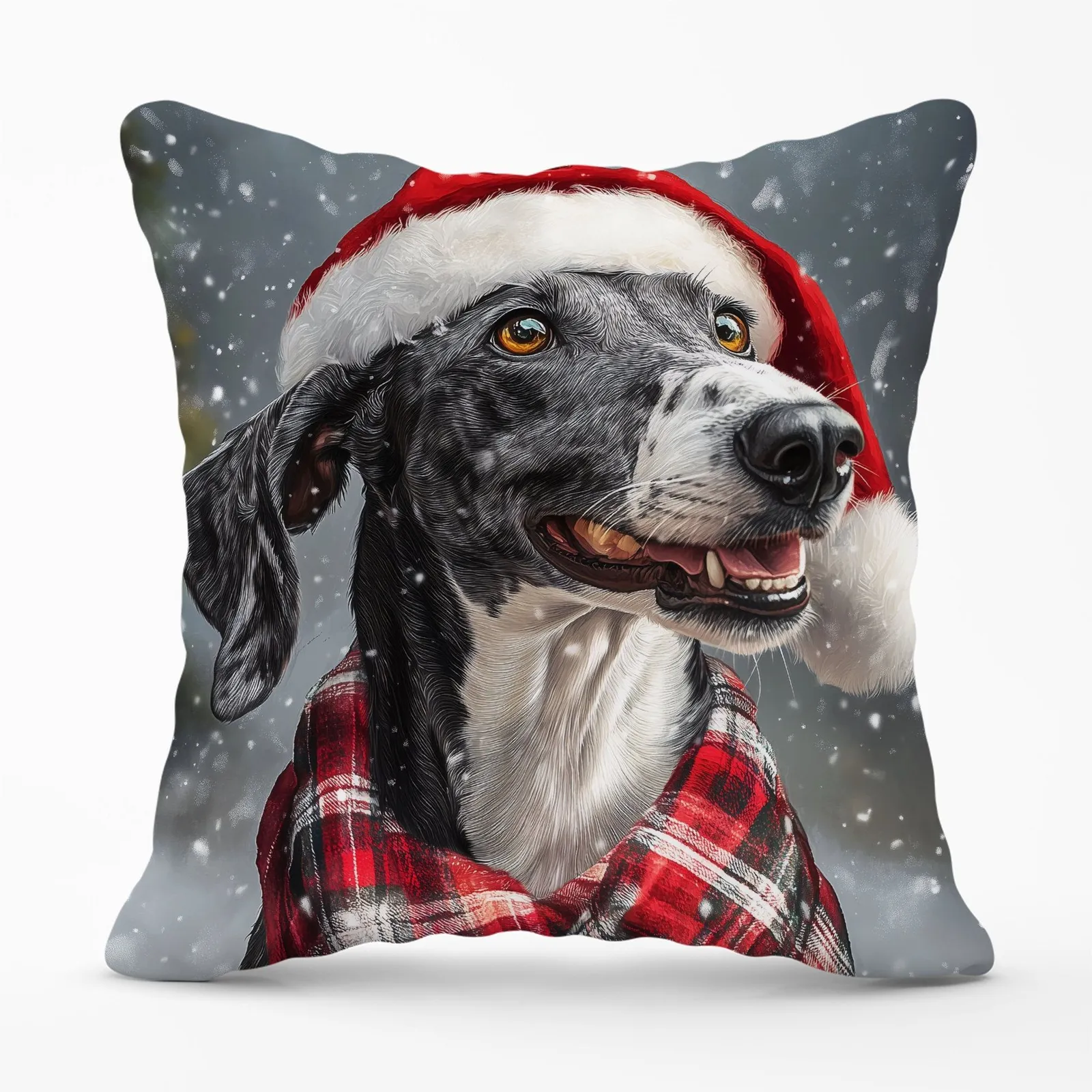 Warren Reed - Designer Christmas Greyhound Cushion in Black